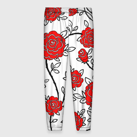 Мужские брюки 3D с принтом BEAUTIFUL RED ROSES в Тюмени, 100% полиэстер | манжеты по низу, эластичный пояс регулируется шнурком, по бокам два кармана без застежек, внутренняя часть кармана из мелкой сетки | Тематика изображения на принте: beautiful | black | colorful | floral | love | summer | watercolor | white | акварель | белый | красивый | красный | красочный | лето | любовь | розы | цветочный | черный