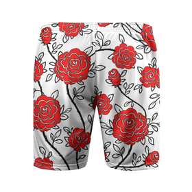 Мужские шорты спортивные с принтом BEAUTIFUL RED ROSES ,  |  | beautiful | black | colorful | floral | love | summer | watercolor | white | акварель | белый | красивый | красный | красочный | лето | любовь | розы | цветочный | черный