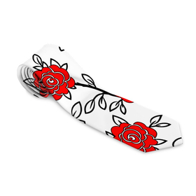 Галстук 3D с принтом BEAUTIFUL RED ROSES в Санкт-Петербурге, 100% полиэстер | Длина 148 см; Плотность 150-180 г/м2 | beautiful | black | colorful | floral | love | summer | watercolor | white | акварель | белый | красивый | красный | красочный | лето | любовь | розы | цветочный | черный