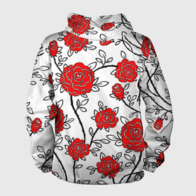 Мужская ветровка 3D с принтом BEAUTIFUL RED ROSES в Белгороде, 100% полиэстер | подол и капюшон оформлены резинкой с фиксаторами, два кармана без застежек по бокам, один потайной карман на груди | beautiful | black | colorful | floral | love | summer | watercolor | white | акварель | белый | красивый | красный | красочный | лето | любовь | розы | цветочный | черный