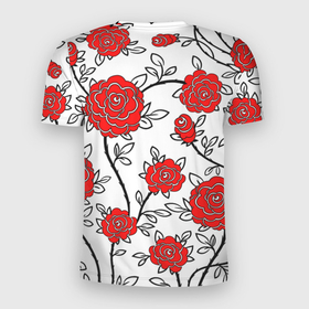 Мужская футболка 3D Slim с принтом BEAUTIFUL RED ROSES в Белгороде, 100% полиэстер с улучшенными характеристиками | приталенный силуэт, круглая горловина, широкие плечи, сужается к линии бедра | beautiful | black | colorful | floral | love | summer | watercolor | white | акварель | белый | красивый | красный | красочный | лето | любовь | розы | цветочный | черный