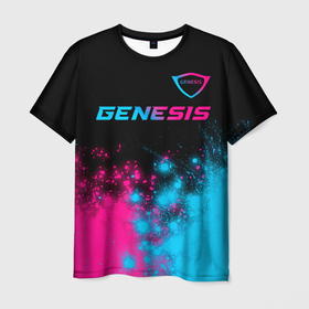 Мужская футболка 3D с принтом Genesis Neon Gradient в Екатеринбурге, 100% полиэфир | прямой крой, круглый вырез горловины, длина до линии бедер | auto | brand | genesis | logo | symbol | авто | бренд | генезиз | генезис | генесис | градиент | краска | краски | лого | неон | символ