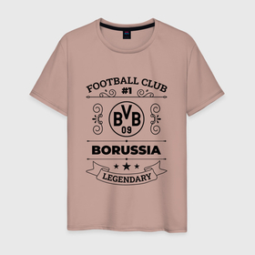 Мужская футболка хлопок с принтом Borussia: Football Club Number 1 Legendary в Курске, 100% хлопок | прямой крой, круглый вырез горловины, длина до линии бедер, слегка спущенное плечо. | 