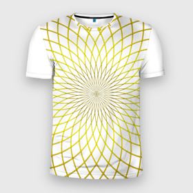 Мужская футболка 3D Slim с принтом Круговая золотая спираль в Кировске, 100% полиэстер с улучшенными характеристиками | приталенный силуэт, круглая горловина, широкие плечи, сужается к линии бедра | бестящий | геометрия | золотой | круг | симметрия | спираль
