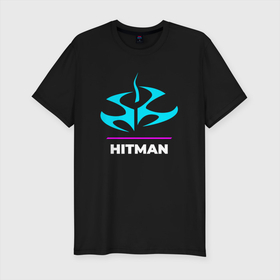 Мужская футболка хлопок Slim с принтом Символ Hitman в неоновых цветах в Тюмени, 92% хлопок, 8% лайкра | приталенный силуэт, круглый вырез ворота, длина до линии бедра, короткий рукав | 