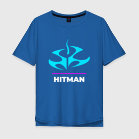 Мужская футболка хлопок Oversize с принтом Символ Hitman в неоновых цветах в Тюмени, 100% хлопок | свободный крой, круглый ворот, “спинка” длиннее передней части | 