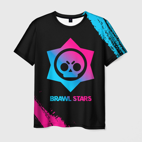 Мужская футболка 3D с принтом Brawl Stars Neon Gradient в Тюмени, 100% полиэфир | прямой крой, круглый вырез горловины, длина до линии бедер | Тематика изображения на принте: brawl | brawl stars | logo | stars | бравл | градиент | игра | игры | краска | лого | логотип | неон | символ | старс