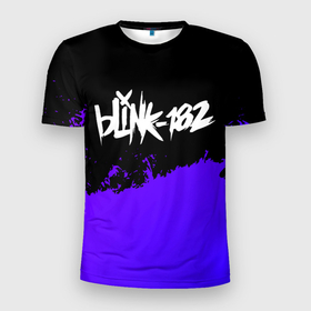 Мужская футболка 3D Slim с принтом Blink 182 Purple Grunge в Тюмени, 100% полиэстер с улучшенными характеристиками | приталенный силуэт, круглая горловина, широкие плечи, сужается к линии бедра | 