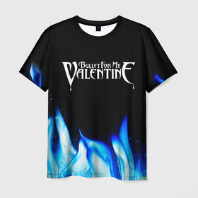 Мужская футболка 3D с принтом Bullet For My Valentine Blue Fire в Кировске, 100% полиэфир | прямой крой, круглый вырез горловины, длина до линии бедер | 