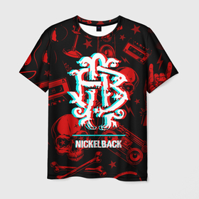 Мужская футболка 3D с принтом Nickelback Rock Glitch , 100% полиэфир | прямой крой, круглый вырез горловины, длина до линии бедер | band | glitch | metal | nickelback | rock | глитч | группа | камуфляж | метал | милитари | никельбэк | рок | хард