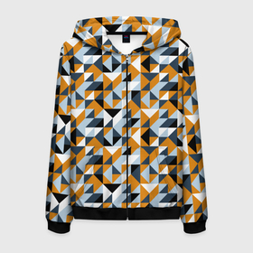 Мужская толстовка 3D на молнии с принтом Полигональный геометрический узор в Санкт-Петербурге, 100% полиэстер | длина до линии бедра, манжеты и пояс оформлены мягкой тканевой резинкой, двухслойный капюшон со шнурком для регулировки, спереди молния, по бокам два кармана | abstract | black | blue | four color | geometric | gray | orange | polygonal | polygons | triangles | абстрактный | геометрический | классический | многоугольники | оранжевый | полигональный | простой | серый | синий | треугольники | черный