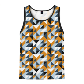 Мужская майка 3D с принтом Полигональный геометрический узор в Белгороде, 100% полиэстер | круглая горловина, приталенный силуэт, длина до линии бедра. Пройма и горловина окантованы тонкой бейкой | Тематика изображения на принте: abstract | black | blue | four color | geometric | gray | orange | polygonal | polygons | triangles | абстрактный | геометрический | классический | многоугольники | оранжевый | полигональный | простой | серый | синий | треугольники | черный