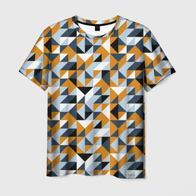 Мужская футболка 3D с принтом Полигональный геометрический узор , 100% полиэфир | прямой крой, круглый вырез горловины, длина до линии бедер | Тематика изображения на принте: abstract | black | blue | four color | geometric | gray | orange | polygonal | polygons | triangles | абстрактный | геометрический | классический | многоугольники | оранжевый | полигональный | простой | серый | синий | треугольники | черный