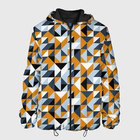 Мужская куртка 3D с принтом Полигональный геометрический узор в Курске, ткань верха — 100% полиэстер, подклад — флис | прямой крой, подол и капюшон оформлены резинкой с фиксаторами, два кармана без застежек по бокам, один большой потайной карман на груди. Карман на груди застегивается на липучку | abstract | black | blue | four color | geometric | gray | orange | polygonal | polygons | triangles | абстрактный | геометрический | классический | многоугольники | оранжевый | полигональный | простой | серый | синий | треугольники | черный