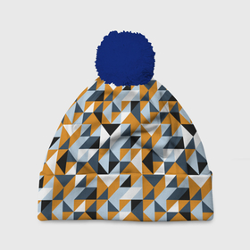 Шапка 3D c помпоном с принтом Полигональный геометрический узор в Тюмени, 100% полиэстер | универсальный размер, печать по всей поверхности изделия | abstract | black | blue | four color | geometric | gray | orange | polygonal | polygons | triangles | абстрактный | геометрический | классический | многоугольники | оранжевый | полигональный | простой | серый | синий | треугольники | черный