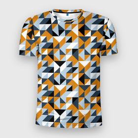 Мужская футболка 3D Slim с принтом Полигональный геометрический узор , 100% полиэстер с улучшенными характеристиками | приталенный силуэт, круглая горловина, широкие плечи, сужается к линии бедра | Тематика изображения на принте: abstract | black | blue | four color | geometric | gray | orange | polygonal | polygons | triangles | абстрактный | геометрический | классический | многоугольники | оранжевый | полигональный | простой | серый | синий | треугольники | черный