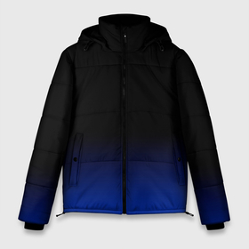 Мужская зимняя куртка 3D с принтом Черный с синим градиент в Санкт-Петербурге, верх — 100% полиэстер; подкладка — 100% полиэстер; утеплитель — 100% полиэстер | длина ниже бедра, свободный силуэт Оверсайз. Есть воротник-стойка, отстегивающийся капюшон и ветрозащитная планка. 

Боковые карманы с листочкой на кнопках и внутренний карман на молнии. | Тематика изображения на принте: black | black and blue | blue | dark blue | gradient | minimalism | ombre | simple | градиент | минимализм | омбре | простой | синий | темно синий | черный | черный и синий