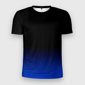 Мужская футболка 3D Slim с принтом Черный с синим градиент в Новосибирске, 100% полиэстер с улучшенными характеристиками | приталенный силуэт, круглая горловина, широкие плечи, сужается к линии бедра | black | black and blue | blue | dark blue | gradient | minimalism | ombre | simple | градиент | минимализм | омбре | простой | синий | темно синий | черный | черный и синий