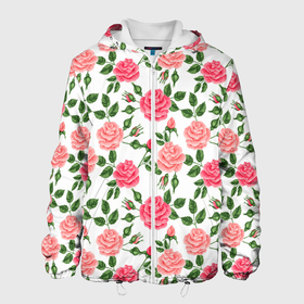 Мужская куртка 3D с принтом SOFT PINK ROSES в Екатеринбурге, ткань верха — 100% полиэстер, подклад — флис | прямой крой, подол и капюшон оформлены резинкой с фиксаторами, два кармана без застежек по бокам, один большой потайной карман на груди. Карман на груди застегивается на липучку | beautiful | floral | love | pattern | pink | roses | watercolor | акварель | красивый | любовь | розовый | розы | узор | цветочный