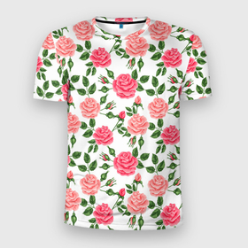 Мужская футболка 3D Slim с принтом SOFT PINK ROSES в Петрозаводске, 100% полиэстер с улучшенными характеристиками | приталенный силуэт, круглая горловина, широкие плечи, сужается к линии бедра | beautiful | floral | love | pattern | pink | roses | watercolor | акварель | красивый | любовь | розовый | розы | узор | цветочный