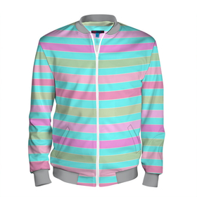 Мужской бомбер 3D с принтом Pink turquoise stripes horizontal Полосатый узор в Тюмени, 100% полиэстер | застегивается на молнию, по бокам два кармана без застежек, по низу бомбера и на воротнике - эластичная резинка | Тематика изображения на принте: pink | stripes | turquoise | бирюзовый | горизонтальные полосы | зеленые полосы | полосатый узор | разноцветные полосы | розовый