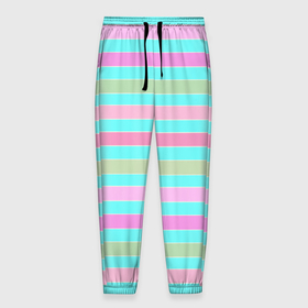 Мужские брюки 3D с принтом Pink turquoise stripes horizontal Полосатый узор в Тюмени, 100% полиэстер | манжеты по низу, эластичный пояс регулируется шнурком, по бокам два кармана без застежек, внутренняя часть кармана из мелкой сетки | pink | stripes | turquoise | бирюзовый | горизонтальные полосы | зеленые полосы | полосатый узор | разноцветные полосы | розовый