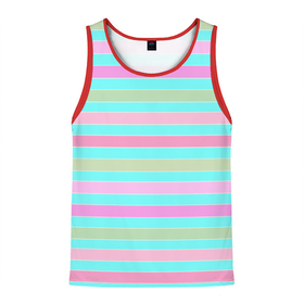 Мужская майка 3D с принтом Pink turquoise stripes horizontal Полосатый узор в Тюмени, 100% полиэстер | круглая горловина, приталенный силуэт, длина до линии бедра. Пройма и горловина окантованы тонкой бейкой | Тематика изображения на принте: pink | stripes | turquoise | бирюзовый | горизонтальные полосы | зеленые полосы | полосатый узор | разноцветные полосы | розовый