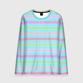 Мужской лонгслив 3D с принтом Pink turquoise stripes horizontal Полосатый узор в Тюмени, 100% полиэстер | длинные рукава, круглый вырез горловины, полуприлегающий силуэт | Тематика изображения на принте: pink | stripes | turquoise | бирюзовый | горизонтальные полосы | зеленые полосы | полосатый узор | разноцветные полосы | розовый
