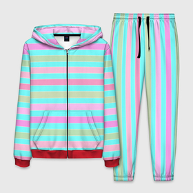 Мужской костюм 3D с принтом Pink turquoise stripes horizontal Полосатый узор в Курске, 100% полиэстер | Манжеты и пояс оформлены тканевой резинкой, двухслойный капюшон со шнурком для регулировки, карманы спереди | pink | stripes | turquoise | бирюзовый | горизонтальные полосы | зеленые полосы | полосатый узор | разноцветные полосы | розовый