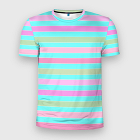 Мужская футболка 3D Slim с принтом Pink turquoise stripes horizontal Полосатый узор в Тюмени, 100% полиэстер с улучшенными характеристиками | приталенный силуэт, круглая горловина, широкие плечи, сужается к линии бедра | Тематика изображения на принте: pink | stripes | turquoise | бирюзовый | горизонтальные полосы | зеленые полосы | полосатый узор | разноцветные полосы | розовый