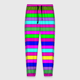 Мужские брюки 3D с принтом Multicolored neon bright stripes в Тюмени, 100% полиэстер | манжеты по низу, эластичный пояс регулируется шнурком, по бокам два кармана без застежек, внутренняя часть кармана из мелкой сетки | bright stripes | multicolored | neon | stripes | неоновые полосы | полосатый узор | яркие полосы