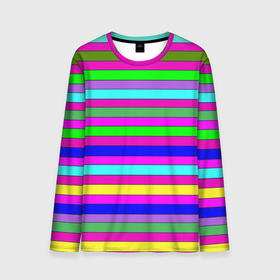 Мужской лонгслив 3D с принтом Multicolored neon bright stripes , 100% полиэстер | длинные рукава, круглый вырез горловины, полуприлегающий силуэт | bright stripes | multicolored | neon | stripes | неоновые полосы | полосатый узор | яркие полосы