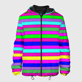 Мужская куртка 3D с принтом Multicolored neon bright stripes , ткань верха — 100% полиэстер, подклад — флис | прямой крой, подол и капюшон оформлены резинкой с фиксаторами, два кармана без застежек по бокам, один большой потайной карман на груди. Карман на груди застегивается на липучку | bright stripes | multicolored | neon | stripes | неоновые полосы | полосатый узор | яркие полосы