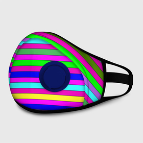 Маска из неопрена с принтом Multicolored neon bright stripes в городе Новоалтайск, неопрен 100% | Форма огибающая нос. Резинки для ушей с дополнительной резинкой на затылке. Клапан для выдоха для активного дыхания при занятиях спортом. Эластичный материал маски и окантовки для лучшего растяжения и прилегания маски.  | bright stripes | multicolored | neon | stripes | неоновые полосы | полосатый узор | яркие полосы