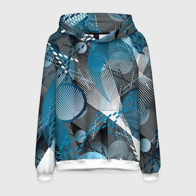 Мужская толстовка 3D с принтом Серо синяя абстракция в Петрозаводске, 100% полиэстер | двухслойный капюшон со шнурком для регулировки, мягкие манжеты на рукавах и по низу толстовки, спереди карман-кенгуру с мягким внутренним слоем. | Тематика изображения на принте: abstract | blue | circle | geometric | gray | gray turquoise | large print | retro | shapes | turquoise | urban | white | абстрактный | белый | бирюзовый | геометрический | городской | круги | крупный принт | линии | полосы | ретро | серо бирюзовый