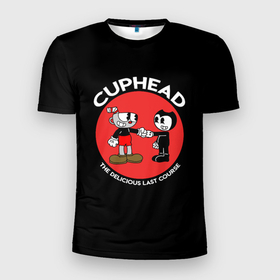 Мужская футболка 3D Slim с принтом Cuphead  Bendy в Курске, 100% полиэстер с улучшенными характеристиками | приталенный силуэт, круглая горловина, широкие плечи, сужается к линии бедра | bendy | cuphead | круг | надпись | название | персонажи | чашка