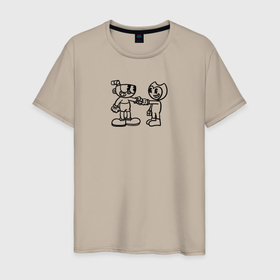 Мужская футболка хлопок с принтом Cuphead and Bendy в Санкт-Петербурге, 100% хлопок | прямой крой, круглый вырез горловины, длина до линии бедер, слегка спущенное плечо. | bendy | cuphead | игры | контур | персонажи | чашка