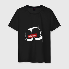 Мужская футболка хлопок с принтом Horny Black and White в Курске, 100% хлопок | прямой крой, круглый вырез горловины, длина до линии бедер, слегка спущенное плечо. | 