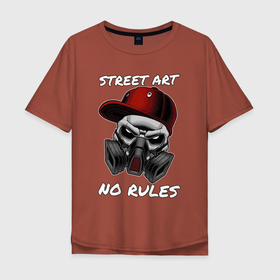 Мужская футболка хлопок Oversize с принтом Street art   alien в Тюмени, 100% хлопок | свободный крой, круглый ворот, “спинка” длиннее передней части | alien | black eyes | no rules | rad cap | respirator | street art | граффити | инопланетянин | красная кепка | нет правил | респиратор | уличный художник | черные глаза