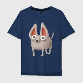 Мужская футболка хлопок Oversize с принтом Маленькая удивленная собачка с большими глазами в Белгороде, 100% хлопок | свободный крой, круглый ворот, “спинка” длиннее передней части | Тематика изображения на принте: маленькая удивленная собачка | пес | собака | собачка | удивленная собачка | щенок