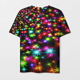 Мужская футболка 3D с принтом COLORFUL COLOR STARFALL в Курске, 100% полиэфир | прямой крой, круглый вырез горловины, длина до линии бедер | abstraction | beautiful | colorful pattern | starfall | starry | абстракция | звездный | звездопад | красиво | красочный узор