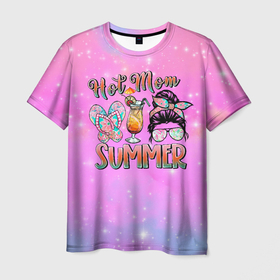 Мужская футболка 3D с принтом Hot mom  Summer в Екатеринбурге, 100% полиэфир | прямой крой, круглый вырез горловины, длина до линии бедер | hot mom | summer | девушка | жара | женщина | летняя | лето