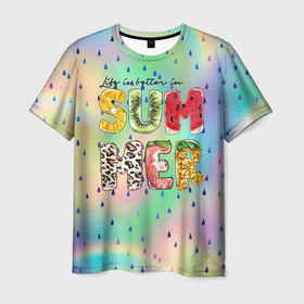 Мужская футболка 3D с принтом Summer буквы  из фруктов в Белгороде, 100% полиэфир | прямой крой, круглый вырез горловины, длина до линии бедер | summer | жара | летний | лето | свежесть | фрукты