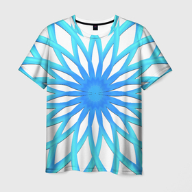 Мужская футболка 3D с принтом Мандала из лотоса: геометрический узор в Екатеринбурге, 100% полиэфир | прямой крой, круглый вырез горловины, длина до линии бедер | бирюзовый | геометрия | круг | лотос | символ | цветок