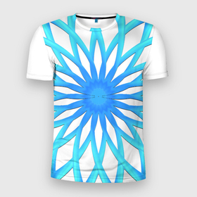 Мужская футболка 3D Slim с принтом Мандала из лотоса: геометрический узор в Курске, 100% полиэстер с улучшенными характеристиками | приталенный силуэт, круглая горловина, широкие плечи, сужается к линии бедра | бирюзовый | геометрия | круг | лотос | символ | цветок