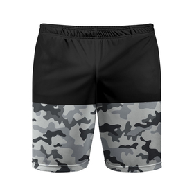 Мужские шорты спортивные с принтом Полукамуфляж Тёмно Серый в Кировске,  |  | camo | camouflage | dark | gray | half | камуфляж | половина | серый | тёмный
