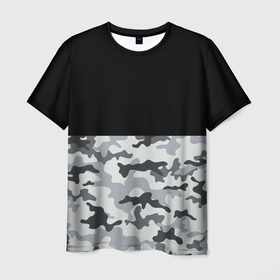 Мужская футболка 3D с принтом Полукамуфляж Тёмно Серый в Новосибирске, 100% полиэфир | прямой крой, круглый вырез горловины, длина до линии бедер | camo | camouflage | dark | gray | half | камуфляж | половина | серый | тёмный