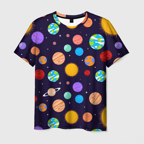 Мужская футболка 3D с принтом Солнечная Система Планет в Тюмени, 100% полиэфир | прямой крой, круглый вырез горловины, длина до линии бедер | galaxy | planet | planets | space | star | sun | system | галактика | звезда | космос | планета | планеты | система | солнце