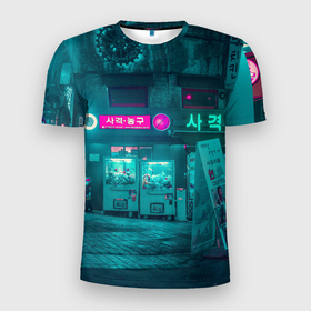 Мужская футболка 3D Slim с принтом Неоновые улицы   Светло синий в Белгороде, 100% полиэстер с улучшенными характеристиками | приталенный силуэт, круглая горловина, широкие плечи, сужается к линии бедра | abstraction | art | artwork | city | colorful | colors | dark | darkness | graphics | neon | patterns | street | surrealism | sweethuman | sweethumen | абстракция | арт | город | графика | искусство | неон | разноцветный | сюрреализм | темнота | тьма | уз