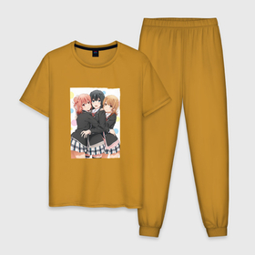 Мужская пижама хлопок с принтом Ироха Юи и Юкино | OreGairu в Тюмени, 100% хлопок | брюки и футболка прямого кроя, без карманов, на брюках мягкая резинка на поясе и по низу штанин
 | 